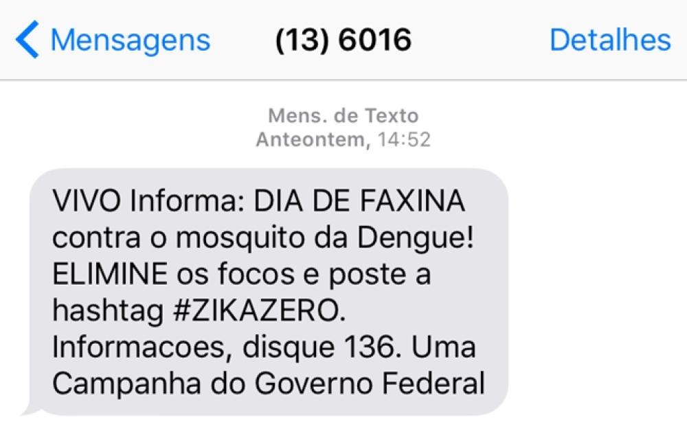 Governo envia SMS com incentivo de combate ao Aedes aegypti