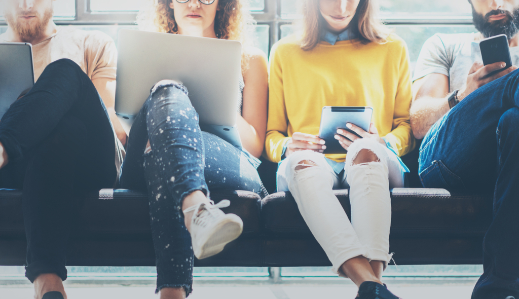 pessoas, computadores, tablet, grupo, jovens