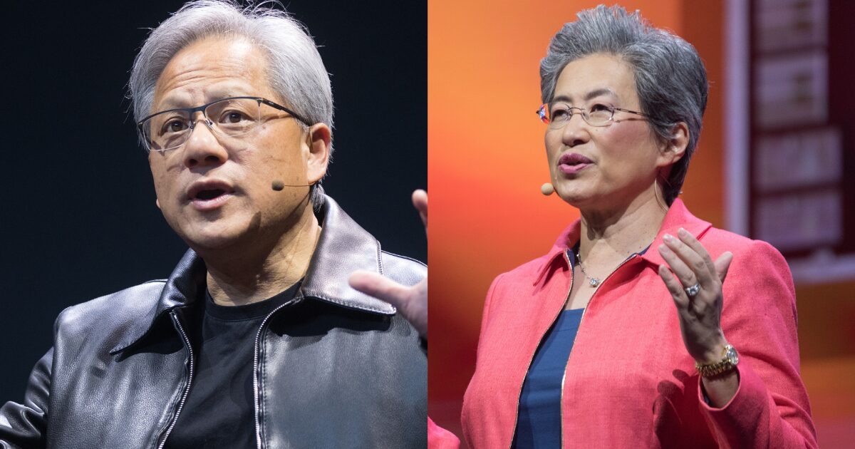 Os CEOs da Nvidia e AMD, Jensen Huang e Lisa Su. Imagens: Shutterstock