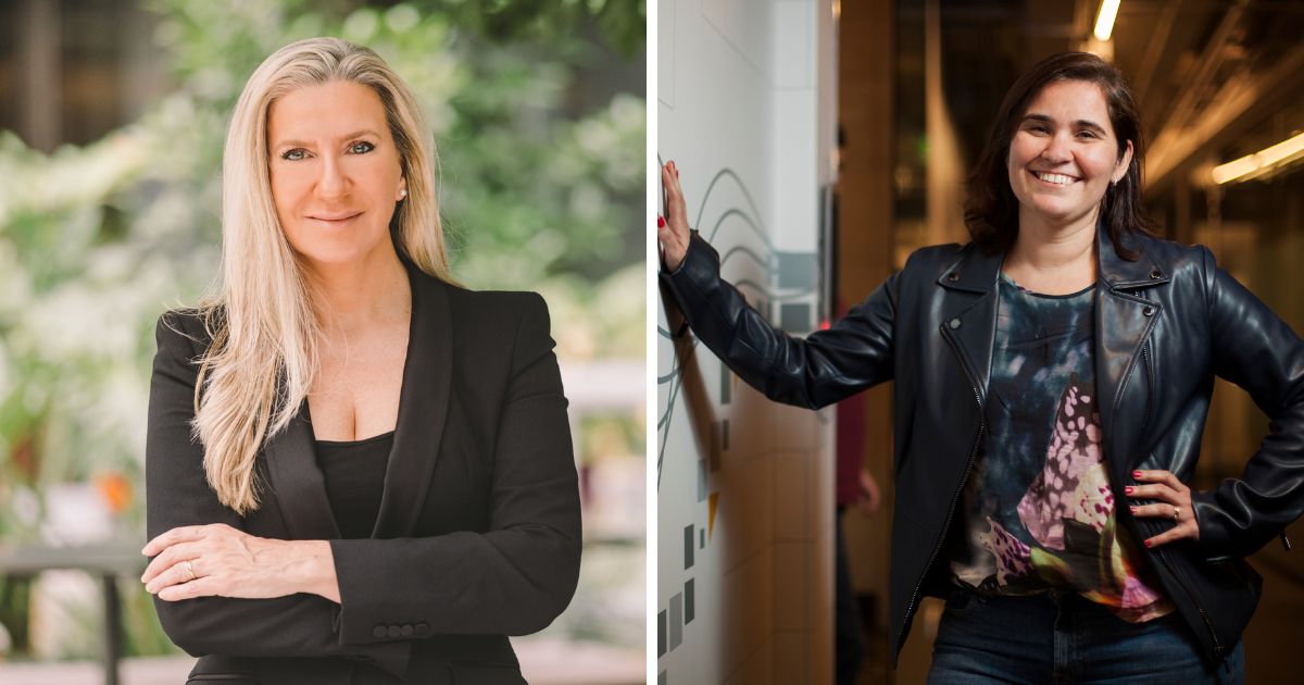 A imagem está dividida em duas partes, mostrando duas pessoas em ambientes diferentes, ambas com postura confiante e estilo profissional: Lado esquerdo: A pessoa está vestindo um blazer preto sobre uma blusa preta, transmitindo um visual formal e elegante. O fundo é externo, com vegetação desfocada, sugerindo um ambiente ao ar livre ou próximo a um jardim. A postura é ereta, com os braços cruzados, reforçando uma imagem de autoridade e profissionalismo. Lado direito: A pessoa veste uma jaqueta de couro preta sobre uma camiseta estampada com cores vibrantes, criando um visual moderno e casual. O cenário é interno, com iluminação artificial e elementos arquitetônicos visíveis, como paredes com design gráfico e um corredor iluminado. A postura é descontraída, com uma mão apoiada na parede e a outra na cintura, transmitindo confiança e atitude. Essa composição contrasta dois estilos profissionais: um mais formal e clássico e outro mais contemporâneo e despojado, ambos sugerindo liderança e personalidade forte. (SAP Labs)