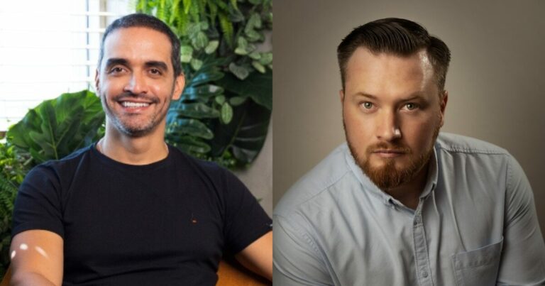 Montagem com as fotos de Marcelo Dantas, diretor de inovação e tecnologia da Farmarcas (à esquerda), e Fernando Dulinski, CEO da Cyber Economy Brasil (à direita) falam sobre o varejo na era da IA